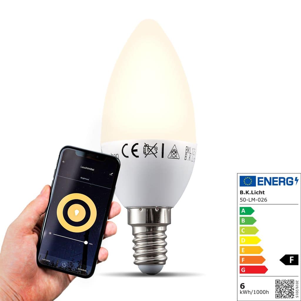 LED Smart Leuchtmittel WiFi  dimmbar Birne E14 Alexa Google 55W Smart Home 470lm Freisteller-04 BKL1256