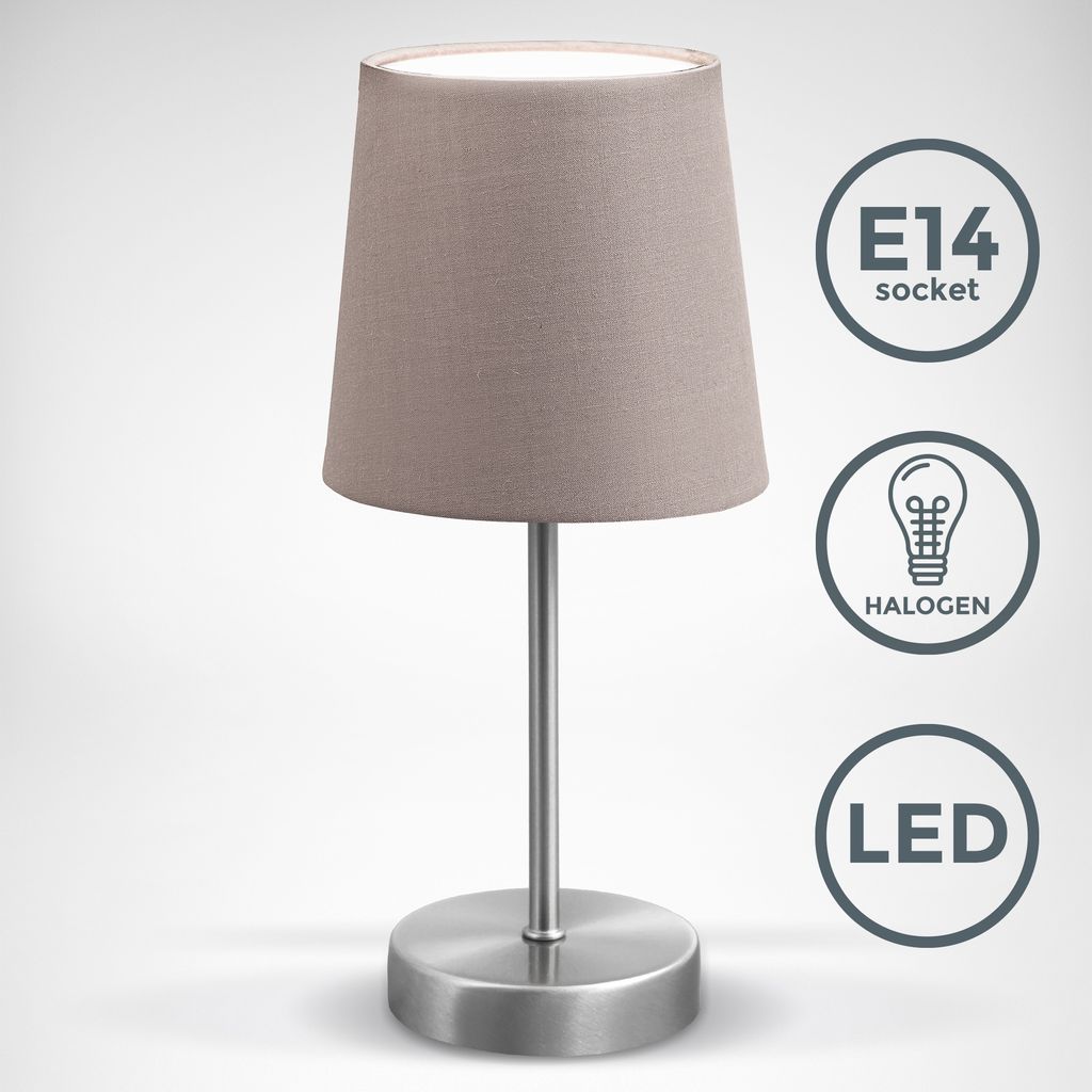 LED Tischleuchte Stoffleuchte Deko  Nachttisch Tischleuchte Wohnzimmer E14 taupe  Titelbild BKL1299