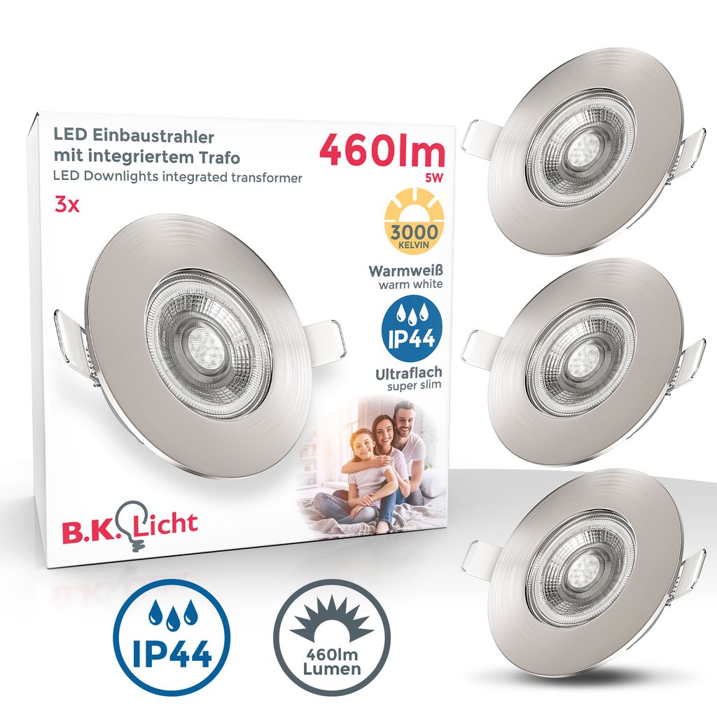 3x LED Einbaustrahler Bad Spots Einbauleuchten  ultraflach Deckenspots IP44 147W Verpackung BKL1277