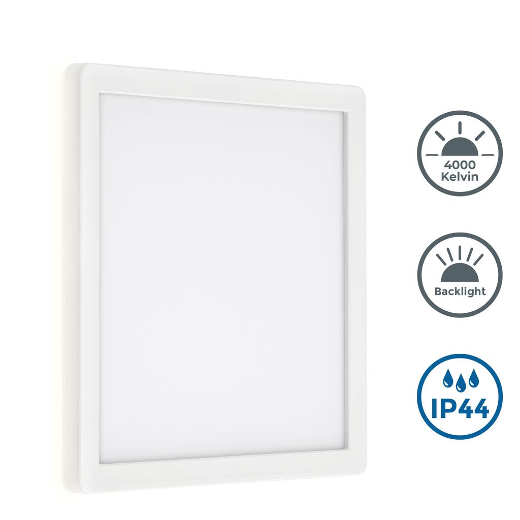 LED Außen-Wandleuchte IP44 - 25x25x2,8 cm - Außenlampe Panel mit Backlight 15W 2000lm 4000K neutralweißes Licht Hauswand Fassade I Weiß