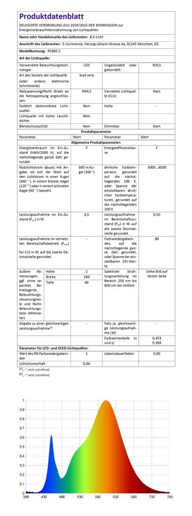 LED Stehleuchte dimmbar Stehleuchte schwenkbar Memory & Touch Funktion matt-weiss 600lm EU-Produktdatenblatt BKL1228