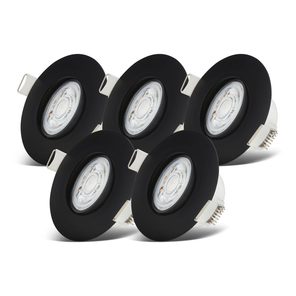 Einbaustrahler 68mm 5er Set - 230V, 4,9W, 480lm, LED, dimmbar, IP65, warmweiß, schwarz