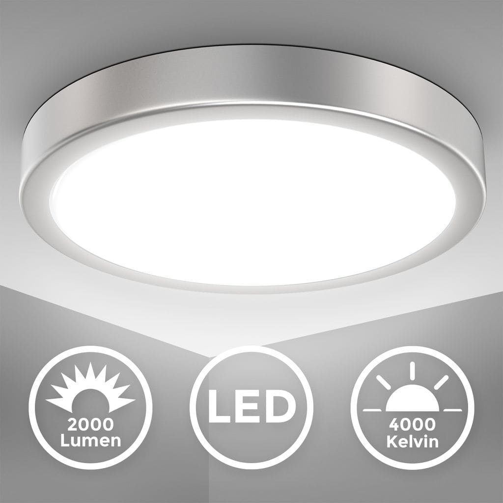 LED Deckenleuchte rund Flur Kuechenleuchte 18W Wohnzimmer 28cm Silber 185W Titelbild BKL1519