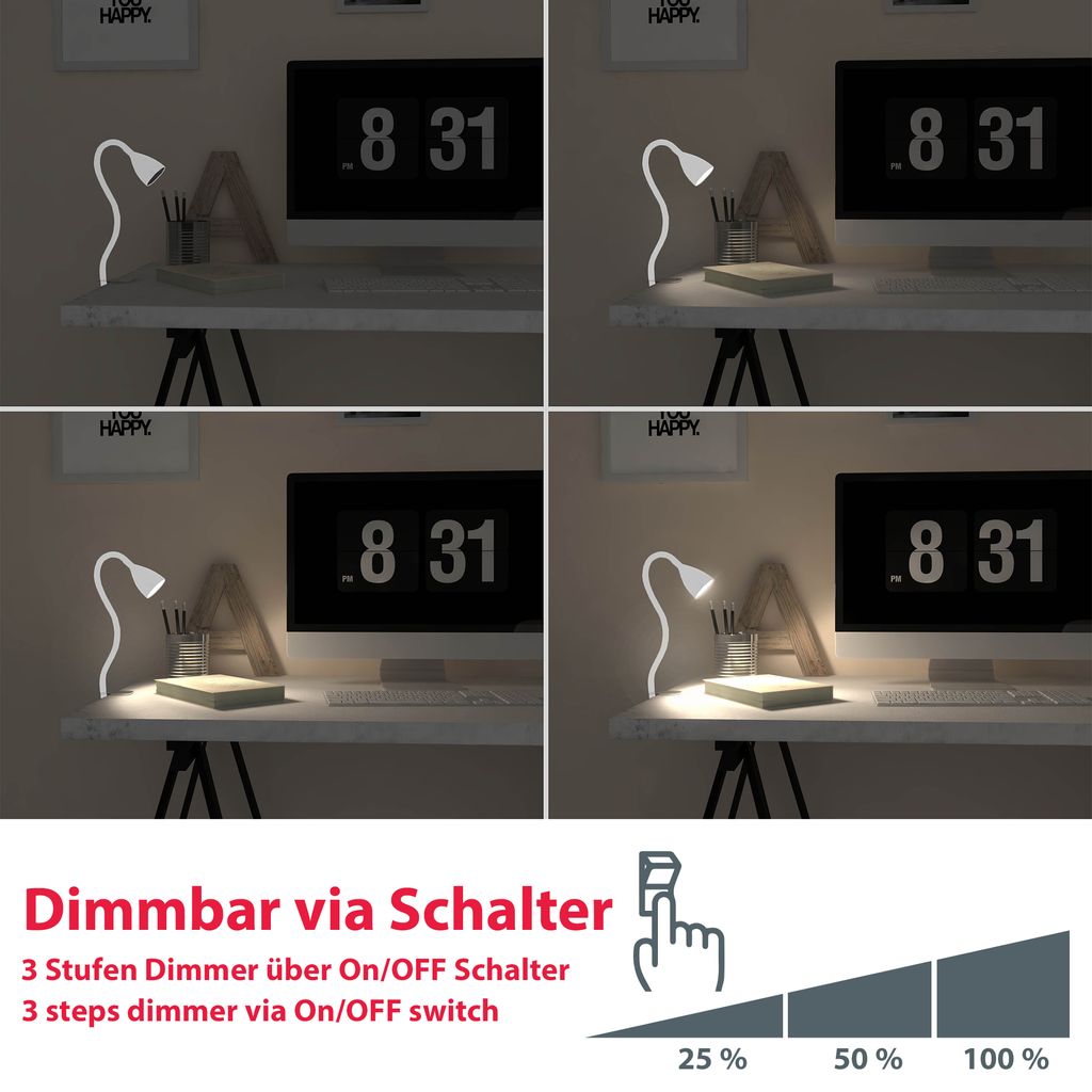 LED Klemm-Leuchte dimmbar Tischleuchte SchreibTischleuchte Bueroleuchte  Nachttisch Tischleuchte- 400lm Dimmer  BKL1122