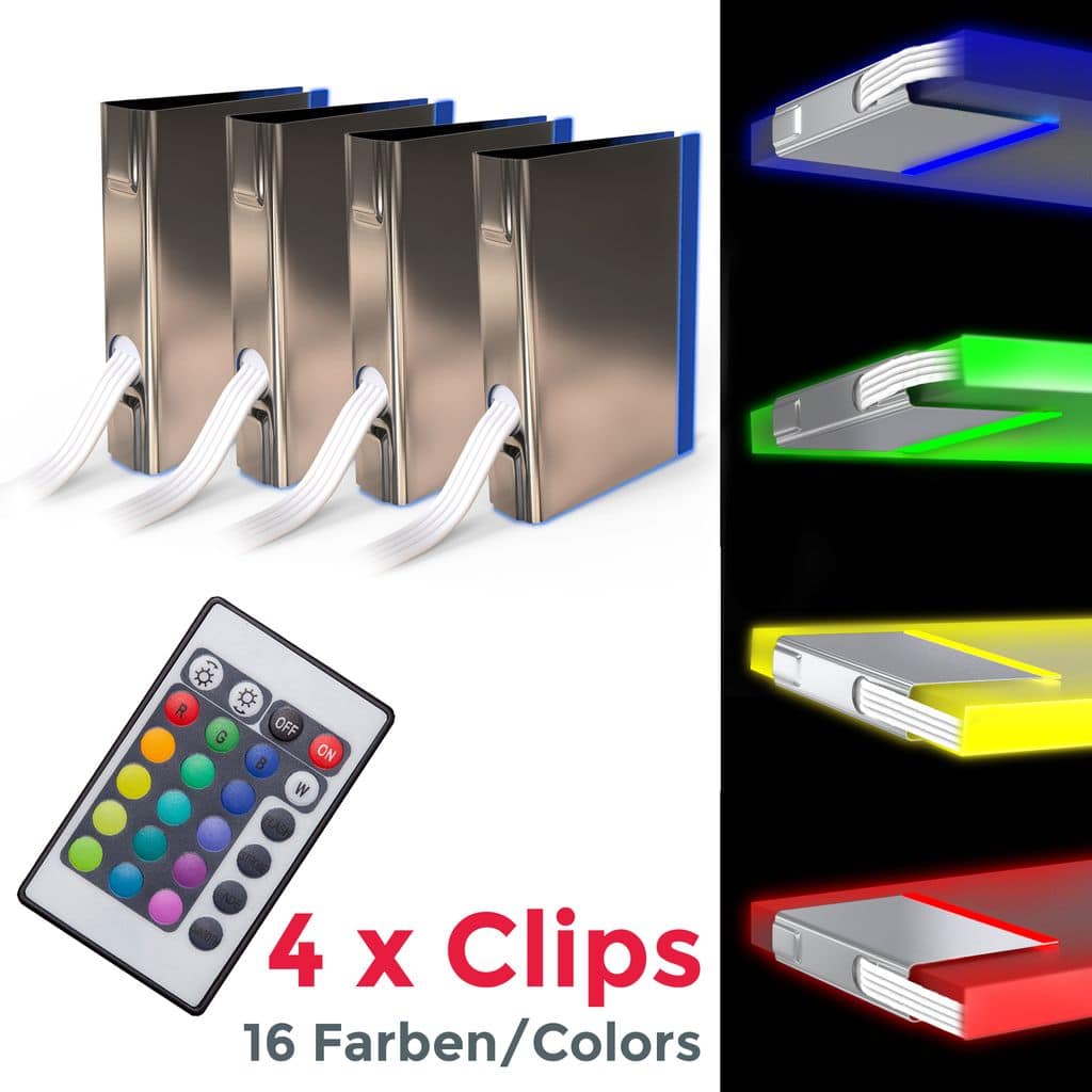 4 LED Clips RGB Glasboden-Beleuchtung GlaskantenSternenlichter Leuchten Vitrine Schrank 5W Titelbild-02 BKL1111