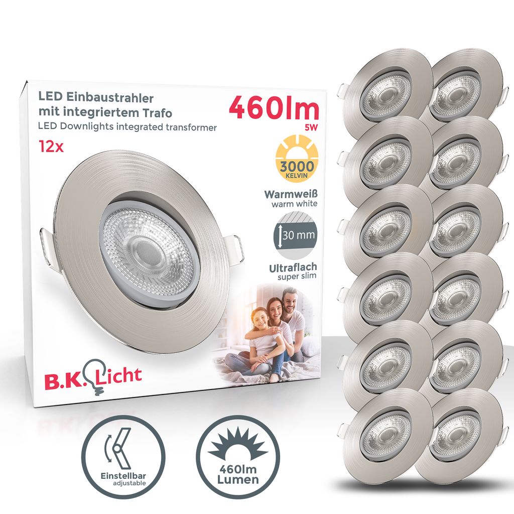 LED Deckenspots schwenkbar Einbaustrahler Spots  ultra-flach IP23 12er SET 147W Titelbild-Verpackung BKL1281