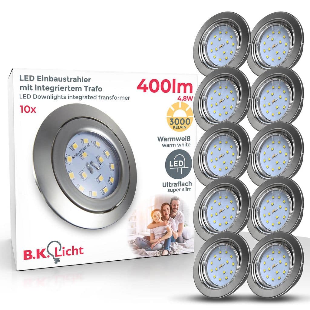 LED Einbaustrahler 230V schwenkbar 26mm ultraflach - 10er SET - Einbauleuchten Decke rund Ø86mm 4,8W 400lm 3000K warmweißes Licht | nickel matt