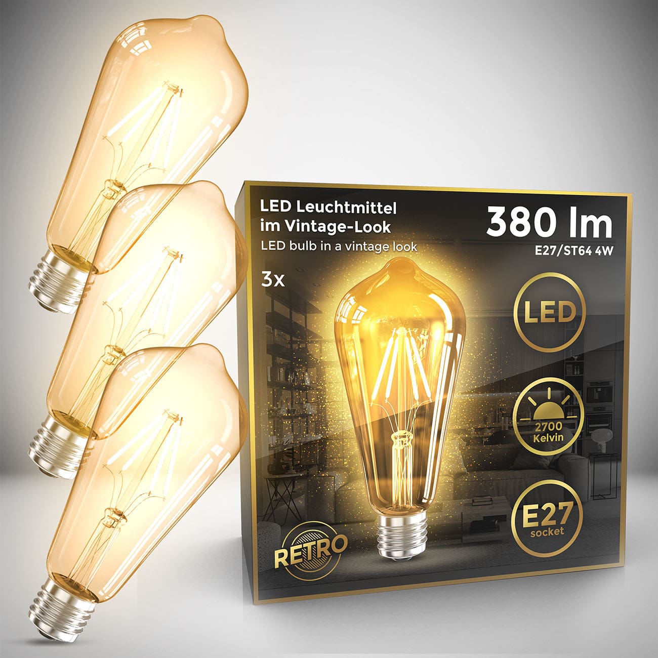 E27 LED Birne INDUSTRIAL, Filament, 5 Typen