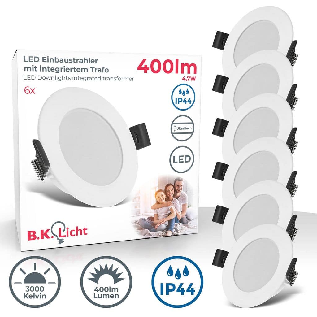 LED Bad-Einbaustrahler Ø85mm - 6er SET - Einbauleuchte ultra-flach 30mm IP44 Spritzwasserschutz 230V 4W 346lm warmweiß | Weiß 