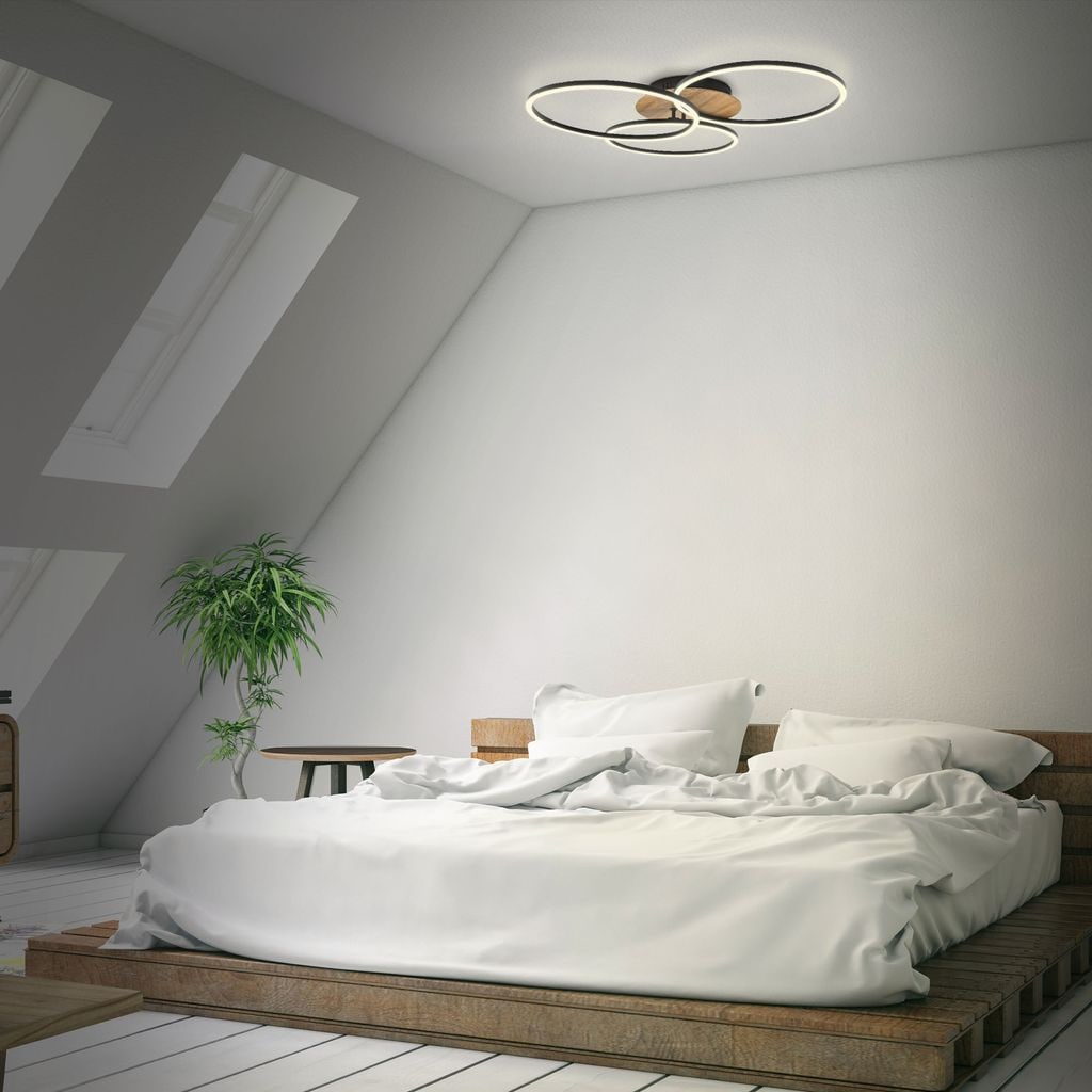 LED Deckenleuchte Holz CCT dimmbar Fernbedienung Nachttisch Sternenlicht drehbar  425W Milieu-2 BKL1528