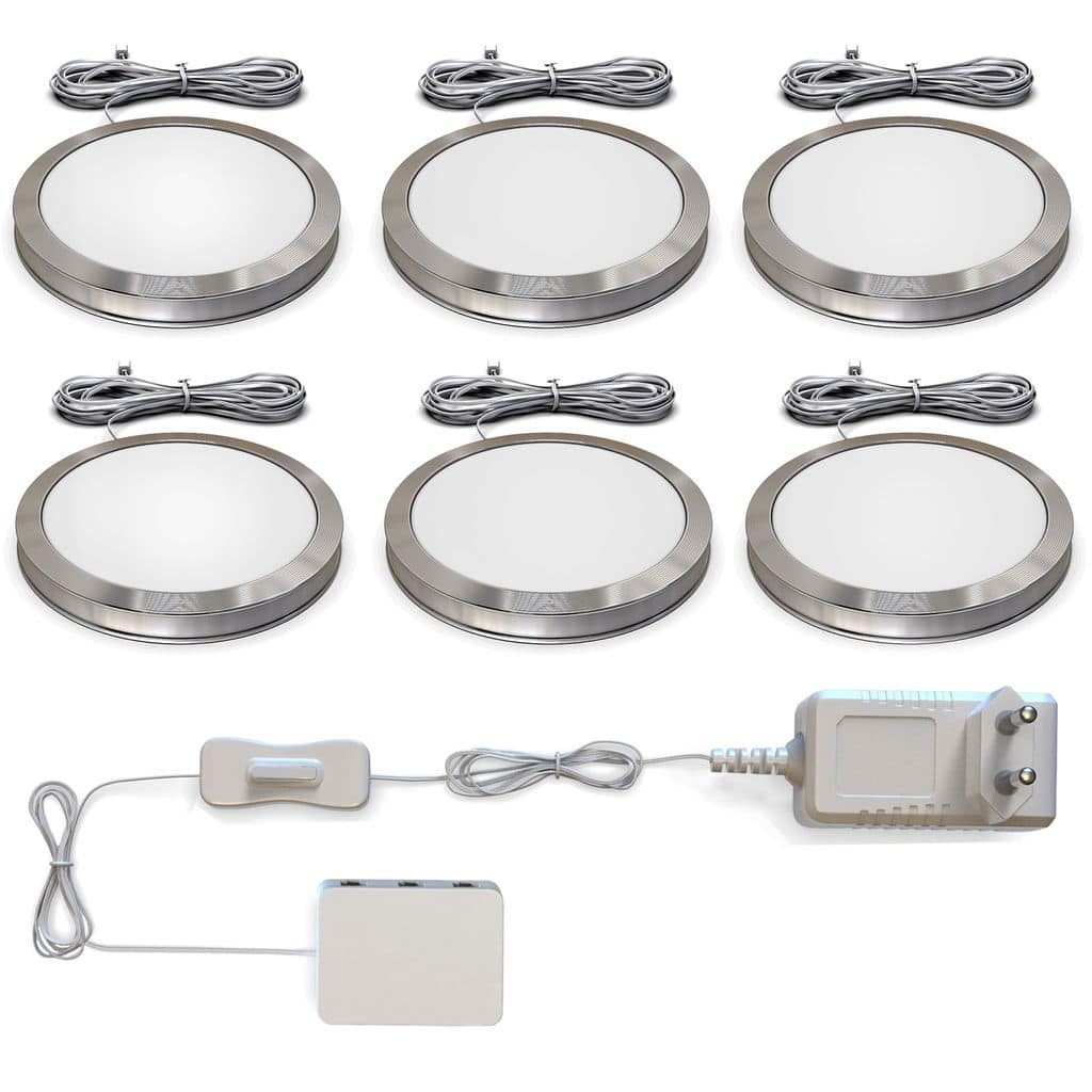 Unterbauleuchte - 1,8W, 170lm, 6er Set, LED, Schalter, Stecker, warmweiß, silber