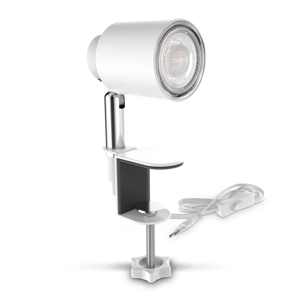 LED Klemmleuchte  Clip Bett Sternenlicht schwenkbar weiss GU10  52mm 400lm Freisteller BKL1354