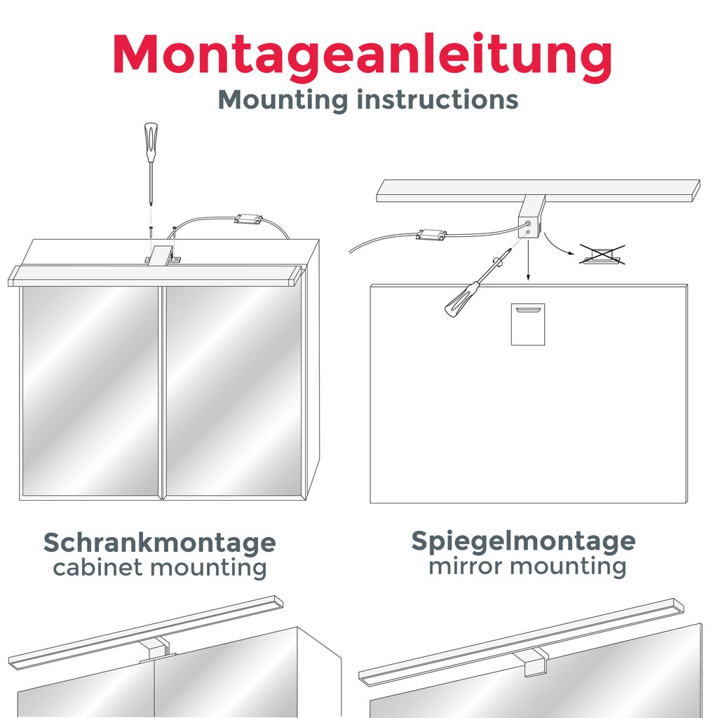 LED Badezimmer Beleuchtung Bad Spiegel-Leuchte Aufbau- IP44 Schminklicht  780lm Montage  BKL1113