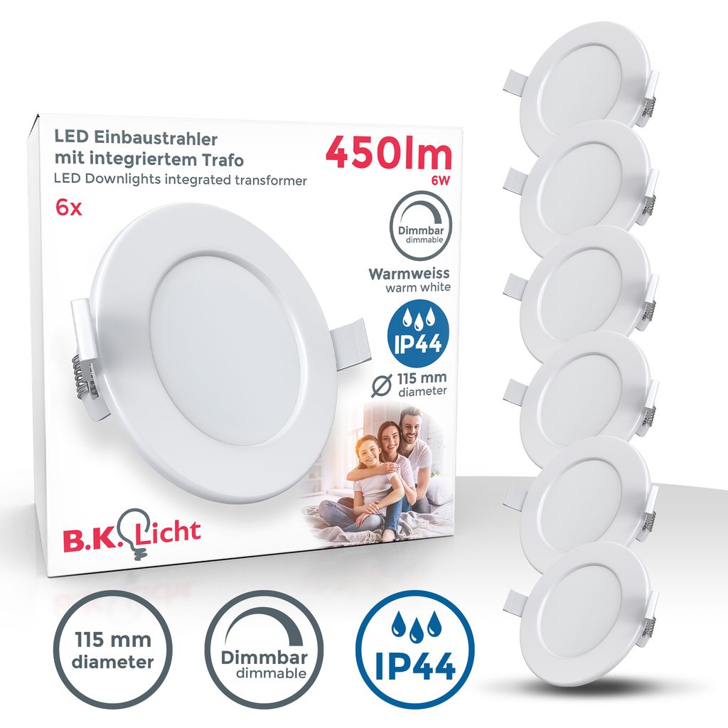 6x LED Einbauspots Bad Strahler EinbauleuchtenWeiss dimmbar Deckenspots IP44 6W Titelbild-Verpackung BKL1276